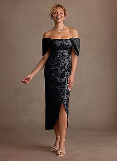 Azazie Sylvia Mère de la mariée Robes Robe Colonne en Jacquard Plissé Noir image1