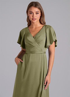 Azazie Ambrosia Robes de demoiselle d'honneur Robe Trapèze en Satin extensible Plissée Pistache image2