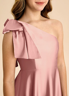 Azazie Penguin Junior Abito A-Line in Raso Elasticizzato Fiocco Rosetta image7