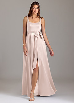 Azazie Elliott Robes de demoiselle d'honneur Robe Trapèze en Satin extensible avec poches Rose Pâle image5