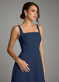 Azazie Debra Bridesmaid Dresses Dark Navy A-Line with Pockets Chiffon Convertible Dress image3