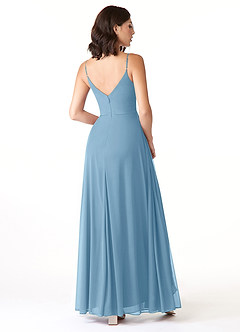 Azazie Evalin Robes de demoiselle d'honneur Robe Trapèze en Maille Col V plissé Acier Bleuté image4