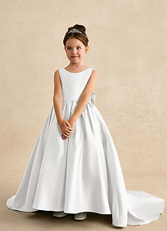 Azazie Mimia Robe Demoiselle D'honneur Fillette Robe Trapèze en Mat Satiné Arc Blanc image3