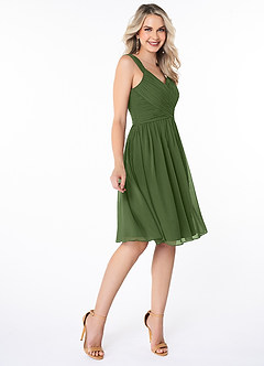 Azazie Angie Bridesmaid Dresses Olive A-Line Corset Chiffon Dress image4