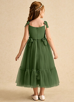 Azazie Jaci Robe Demoiselle D'honneur Fillette Robe Trapèze en Mousseline de soie Bretelle Spaghetti Olive image5