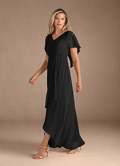 Azazie Eliza Mother of the Bride Dresses Black A-Line V-Neck Pleated Chiffon Dress image8