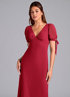 Azazie Pheby Bridesmaid Dresses Scarlet A-Line Pleated Chiffon Dress image2