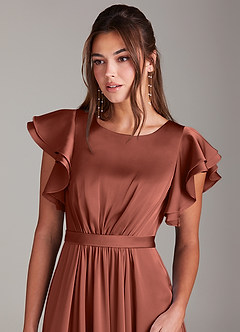 Azazie Daphne Bescheidene Brautjungfernkleider A-Linie Gestreift Stretch-Satin Bodenlänge Kleid image5