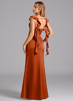 Azazie Adi Robes de demoiselle d'honneur Robe Trapèze en Satin extensible Plissée Orange Brûlée image6