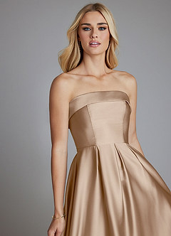 Azazie Lucienne Vestidos de damas de honor Vestido de Gris Pardo de Satén Elástico de Corte en A Convertible con Sin tirantes image7