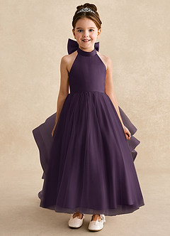 Azazie Bev Flower Girl Dresses Plum A-Line Convertible Tulle Dress image3