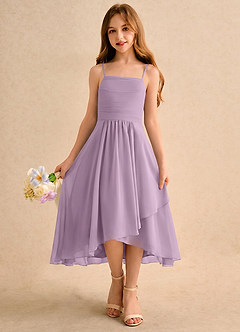 Azazie Twilight Dance Girls Formal Sukienki dla dziewczynek sypiących kwiaty Linia A Plisowana Szyfon Asymetryczny Sukienka image3