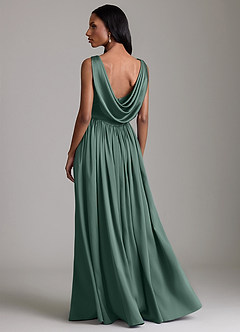 Azazie Novi Bridesmaid Dresses Eucalyptus A-Line with Pockets Stretch Satin Dress image2