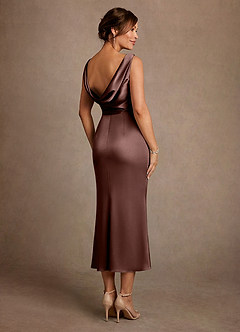 Azazie Mazhe Mother of the Bride Dresses Espresso A-Line Pleated Stretch Satin Dress image2