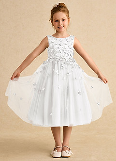 Azazie Lana Vestidos de florista Vestido Branco de Cetim fosco de Linha A com Sem mangas image1
