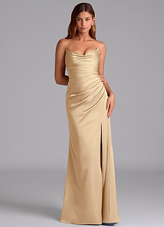 Azazie Claudelle Bridesmaid Dresses Champagne Mermaid Strapless Stretch Satin Dress image6