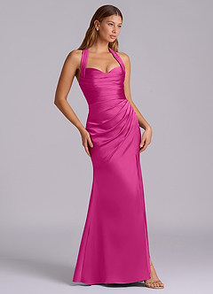 Azazie Destiny Bridesmaid Dresses Fuchsia Mermaid Sweetheart Neckline Stretch Satin Dress image3
