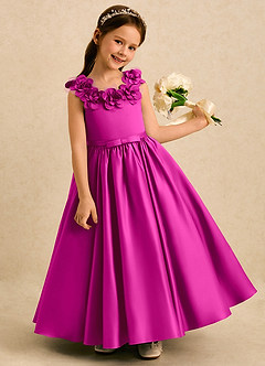 Azazie Eden Flower Girl Dresses Fuchsia Ball-Gown Pleated Matte Satin Dress image2