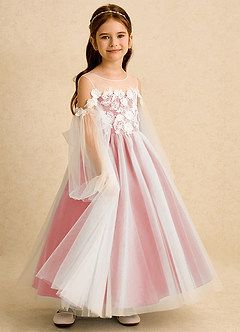 Azazie Zimi vestidos de niña de las flores Vestido de Coral de Tul de Princesa con Escote de Corazón image6