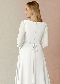 Azazie Leonia Bridesmaid Dresses White A-Line Long Sleeve Chiffon Dress image7