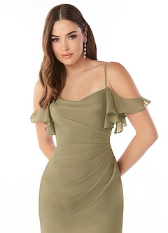 Azazie Emeralda Abiti da Damigella Abito Tubino in Chiffon a Spalla Scoperta Verde Muschio image6