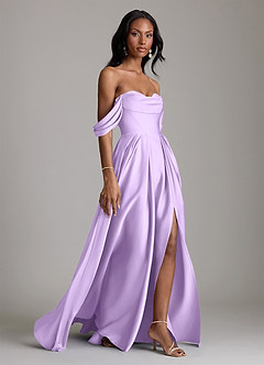 Azazie Loisa Abiti da Damigella Abito A-Line in Raso Elasticizzato a Spalla Scoperta Lilla image6