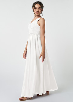 Azazie Kora Junior White A-Line Pleated Chiffon Dress image3
