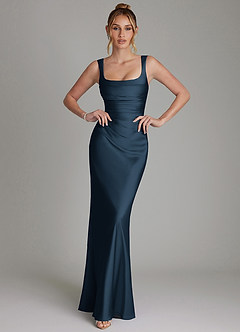 Azazie Agustina Brautjungfernkleider Meerjungfrau-Linie Korsett Stretch-Satin Kleid Dunkelmarine image1