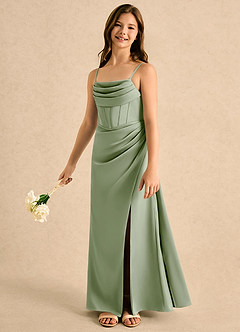 Azazie Lexy Girls Formal Flower Girl Klänningar Klänning A-Line i Stretch Satin Plisserad image3