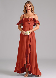 Azazie Lyra Bridesmaid Dresses Rust A-Line Off the Shoulder Stretch Satin Convertible Dress image5