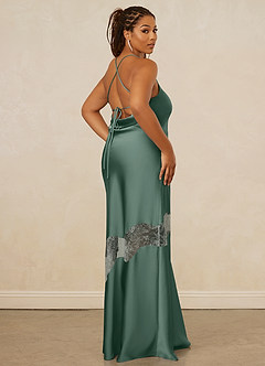 Christian Siriano Bridal for Azazie 1012 Bridesmaid Dresses Eucalyptus Sheath Lace Stretch Satin Dress image14