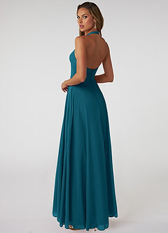 Azazie Tessie Bridesmaid Dresses Ink Blue A-Line V-Neck Pleated Chiffon Dress image2