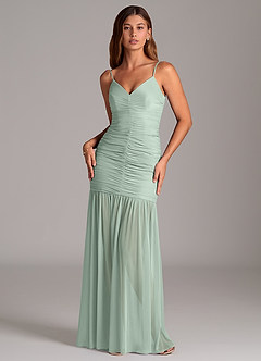 Azazie Aimie Bridesmaid Dresses Agave Mermaid Mesh Dress image1