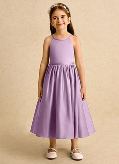 Azazie Indi vestidos de niña de las flores Vestido de Glicinia de Satin Mate de Corte En A con Lazo image6