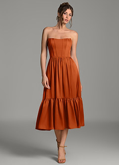 Azazie Delphina Bridesmaid Dresses Burnt Orange A-Line Corset Stretch Satin Convertible Dress image4