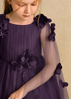 Azazie Staria Flower Girl Dresses Plum Ball-Gown Ruched Tulle Dress image10