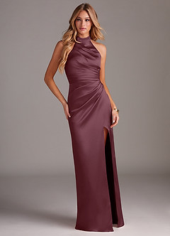 Azazie Jemma Bridesmaid Dresses Sangria Sheath Pleated Stretch Satin Dress image3