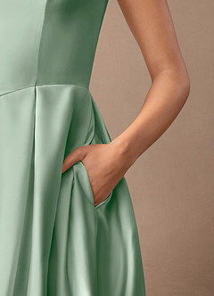 Azazie Fulton Mother of the Bride Dresses Agave A-Line Pleated Stretch Satin Dress image7