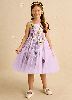 Azazie Osea Abiti da Ragazza di Fiori Abito Principessa in Tulle Plissettato Lilla Glassato image1