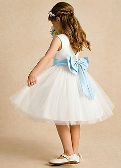 Azazie Sosie vestidos de niña de las flores Vestido de Marfil Azul Cielo de Tul de Corte en A con Plisado image4
