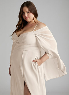 Azazie Cienna Bridesmaid Dresses White Alabaster A-Line Long Sleeve Chiffon Dress image11