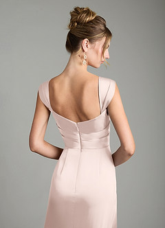 Azazie Filippa Robes de demoiselle d'honneur Robe Trapèze en Satin extensible Plissée Rose Pâle image6