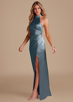 Azazie Jemma Bridesmaid Dresses Twilight Sheath Pleated Metallic Satin Dress image4