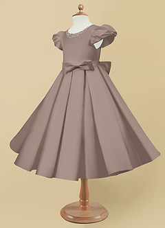 Azazie Jewel Flower Girl Dresses Taupe Ball-Gown Pleated Matte Satin Dress image6