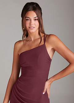 Azazie Eren 신부 들러리 드레스 인어 한쪽 어깨 쉬폰 발목 길이 드레스 image6