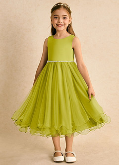 Azazie Lass Robe Demoiselle D'honneur Fillette Robe Trapèze en Tulle Nœud Citronnelle image5