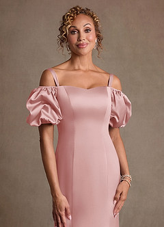 Azazie Redding Suknie dla Matki Panny Młodej Osłona Marszczony Satyna elastyczna Długość podłogi Sukienka image5