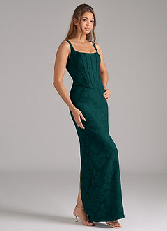 Azazie Kenna Bridesmaid Dresses Pine Sheath Side Slit Floral Burnout Dress image4