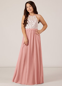 Azazie Fahari Junior A-Linie Spitze Chiffon Kleid Rosettenrosa image2