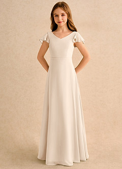 Azazie Nari Girls Formal Vestidos de florista Vestido Alabastro Branco de Chiffon de Linha A com com Mangas image6
